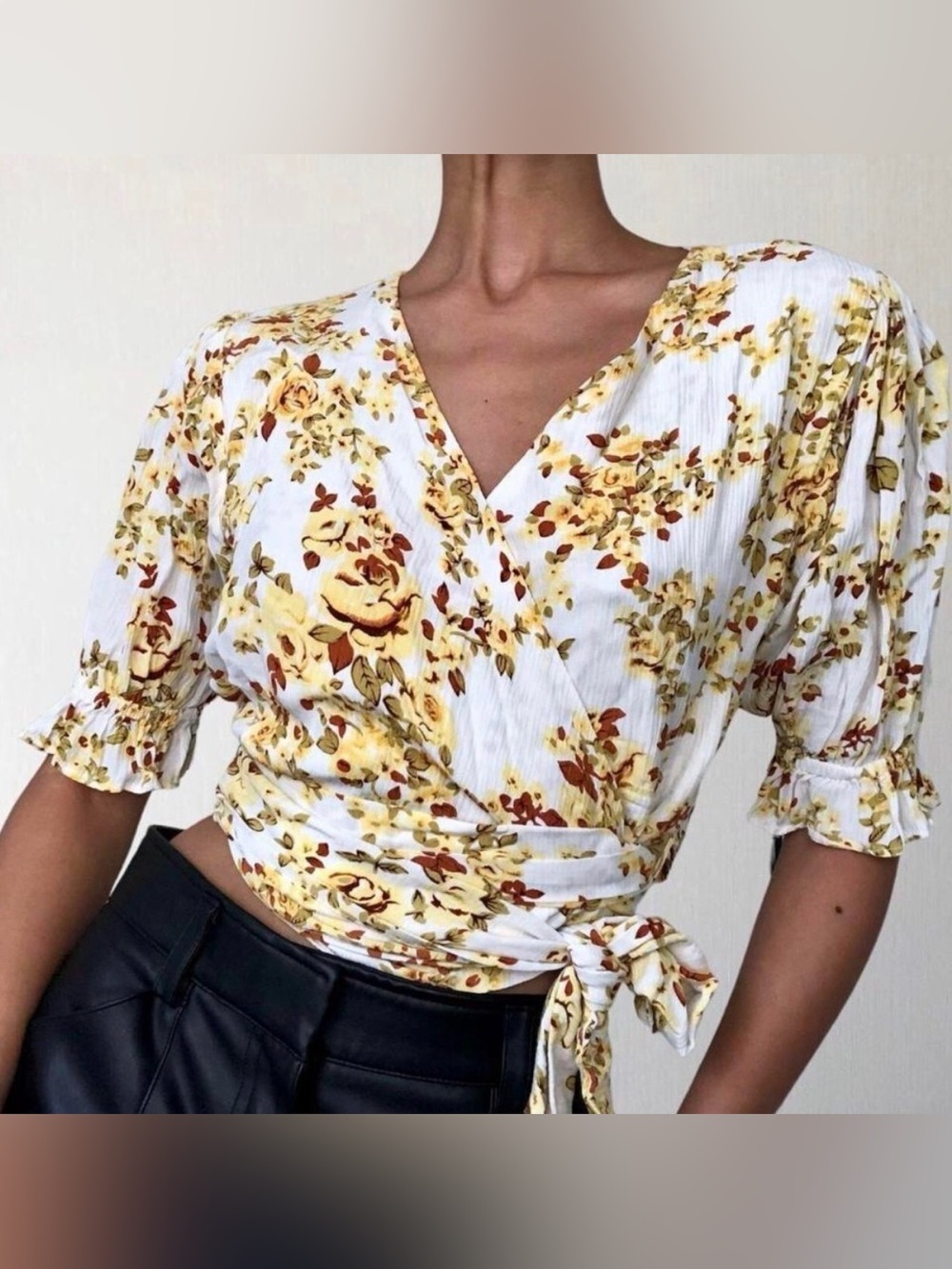 Faithfull the Brand Mali Wrap Top in Off White Goldie Floral Size XS